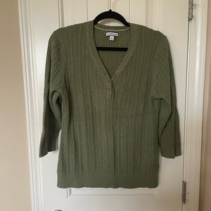 Vintage Croft & Barrow - Cable Knit Olive Green Henley-Style Sweater - L
